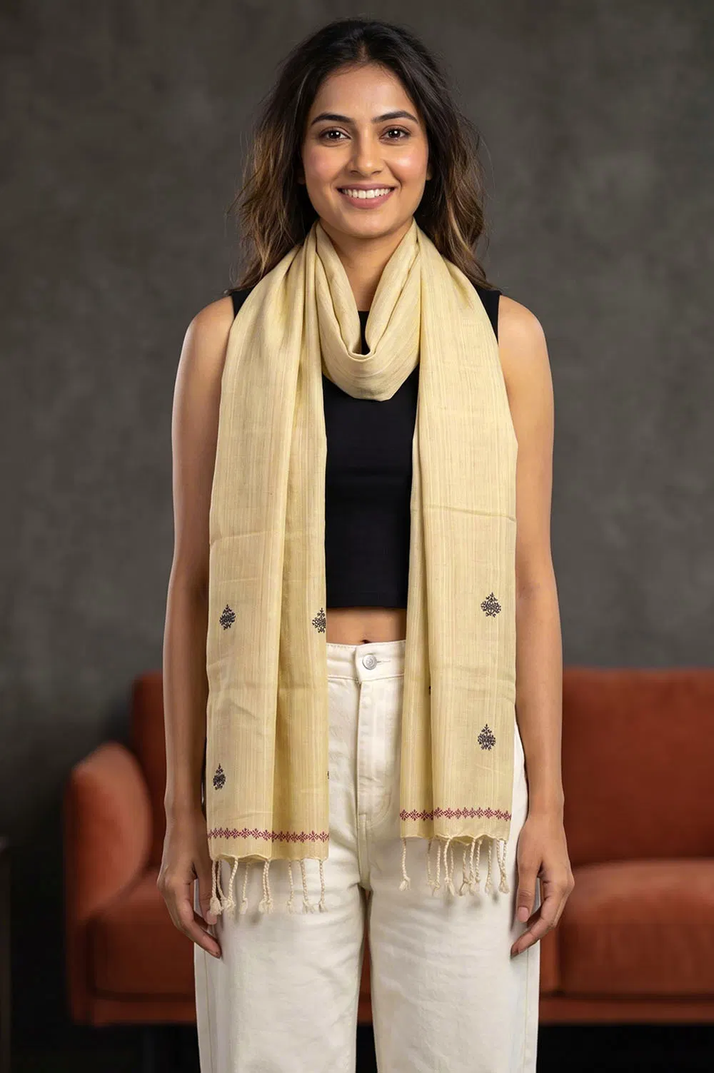 Kasuti Hand Embroidery on Cotton Stole