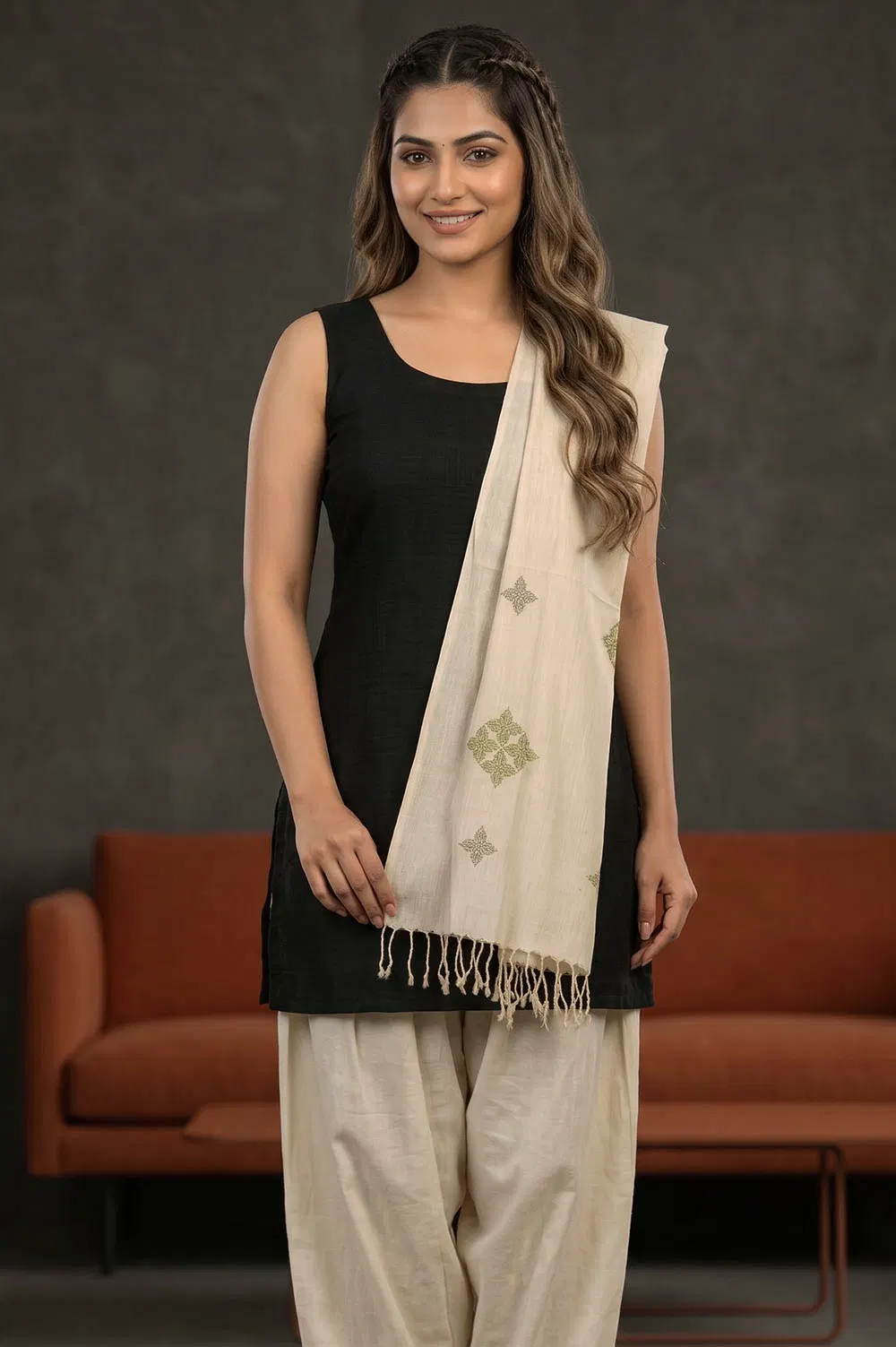 Kasuti Hand Embroidery on Cotton Stole