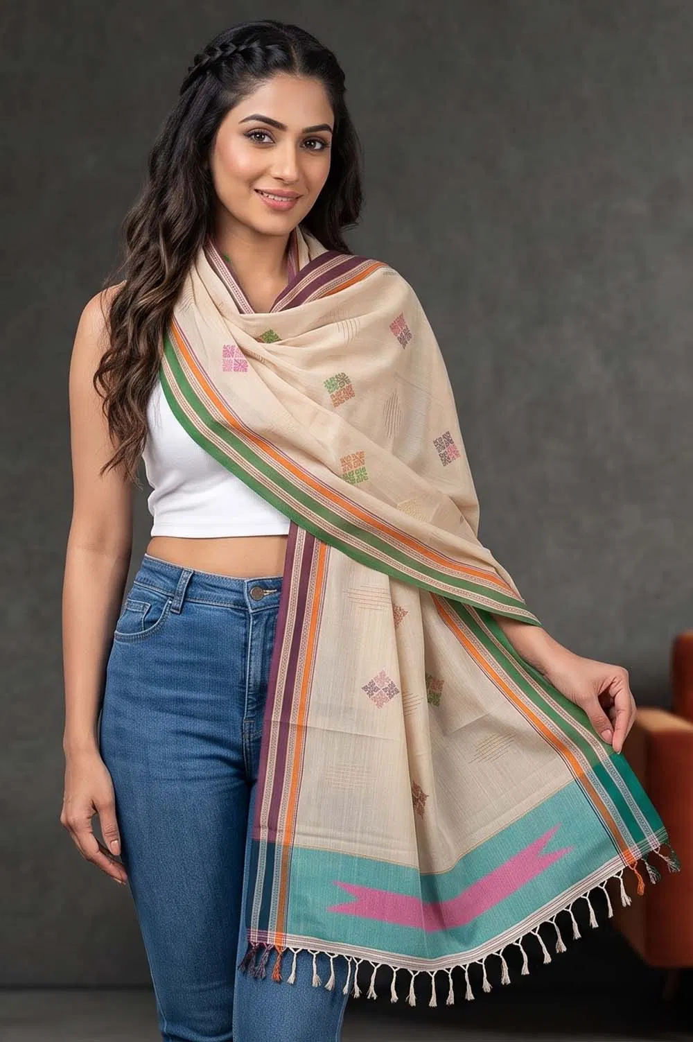 Kasuti Hand Embroidery on Ilkal Handloom Dupatta