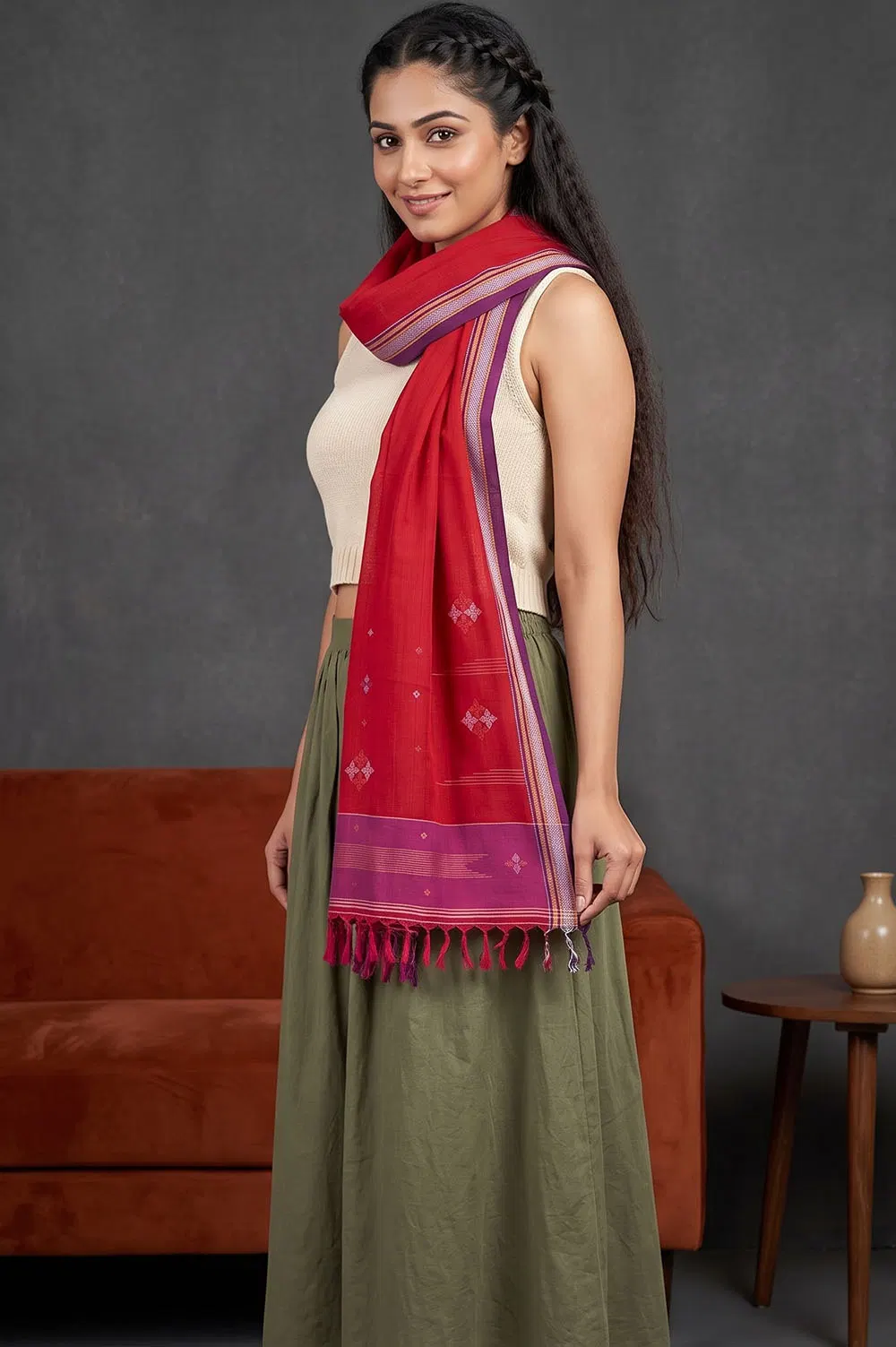 Kasuti Hand Embroidery on Ilkal Handloom Dupatta