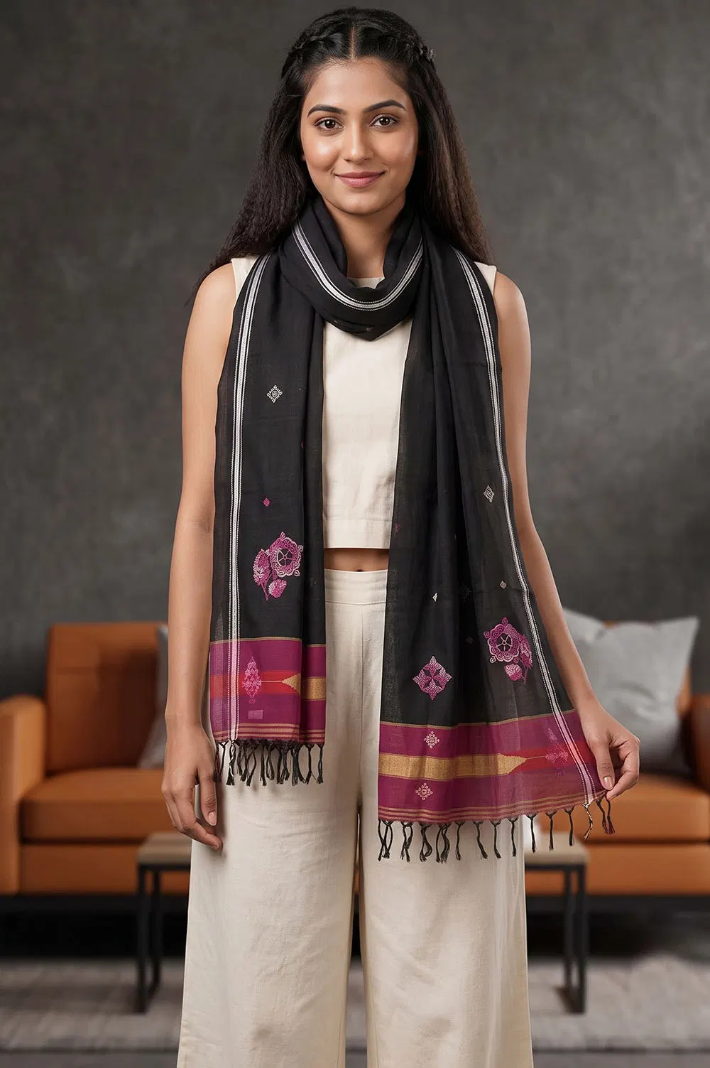 Kasuti Hand Embroidery on Ilkal Handloom Dupatta