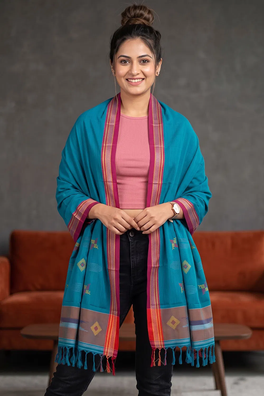 Kasuti Hand Embroidery on Ilkal Handloom Dupatta