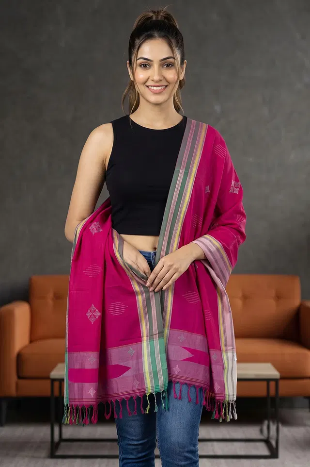 Kasuti Hand Embroidery on Ilkal Handloom Dupatta