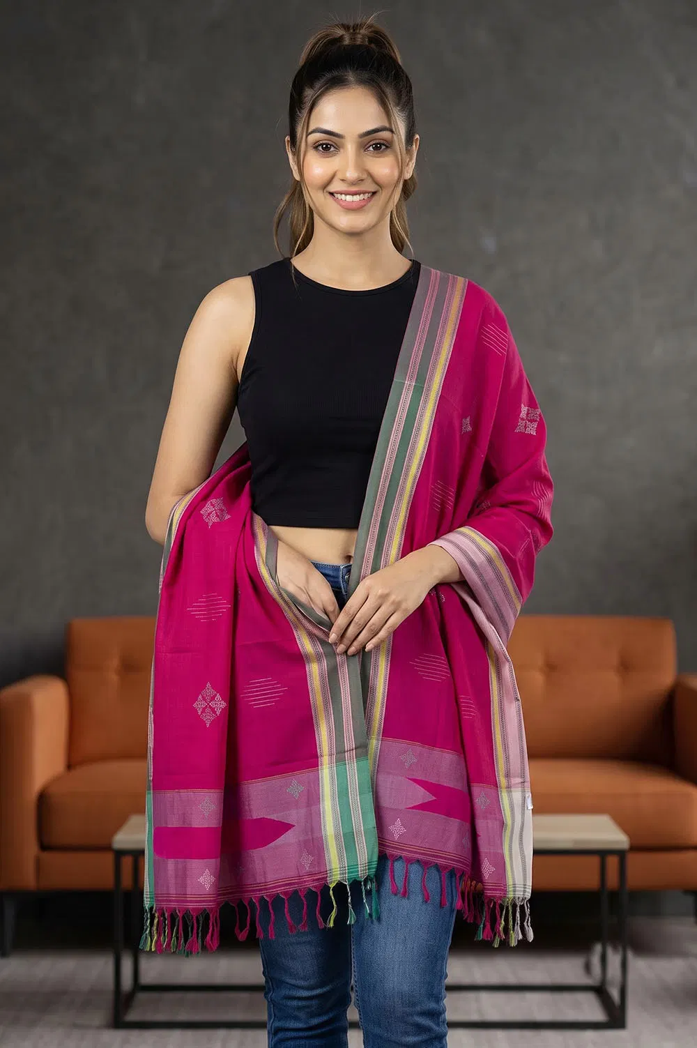 Kasuti Hand Embroidery on Ilkal Handloom Dupatta