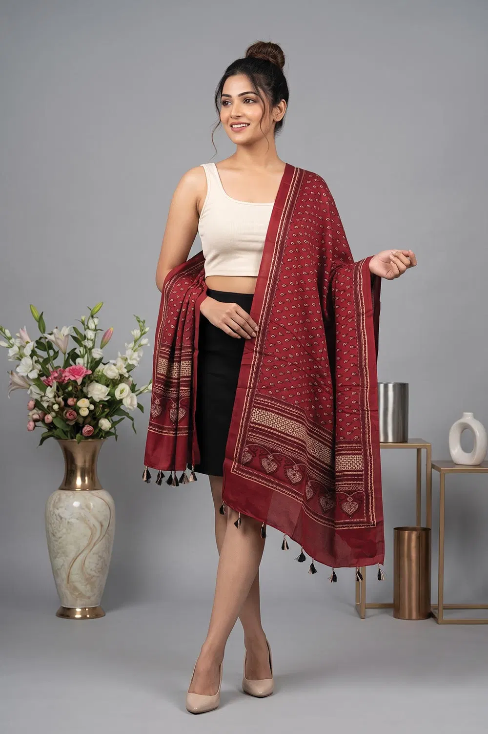 Kutch Ajrakh Hand Block Print Modal Silk Crepe Stole