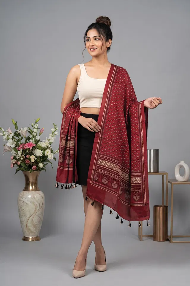 Kutch Ajrakh Hand Block Print Modal Silk Crepe Stole