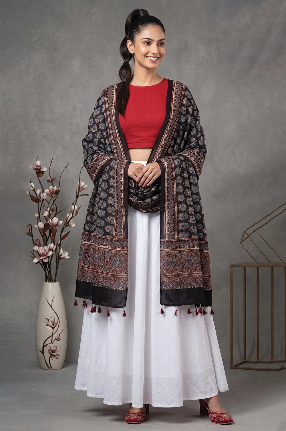 Kutch Ajrakh Hand Block Print Modal Silk Crepe Stole
