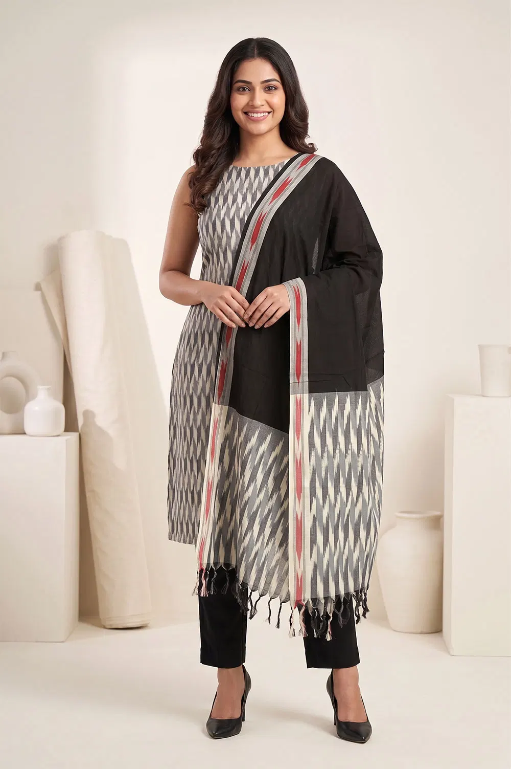 Pochampally Single Ikat Salwar Suit with Double Ikat Dupatta