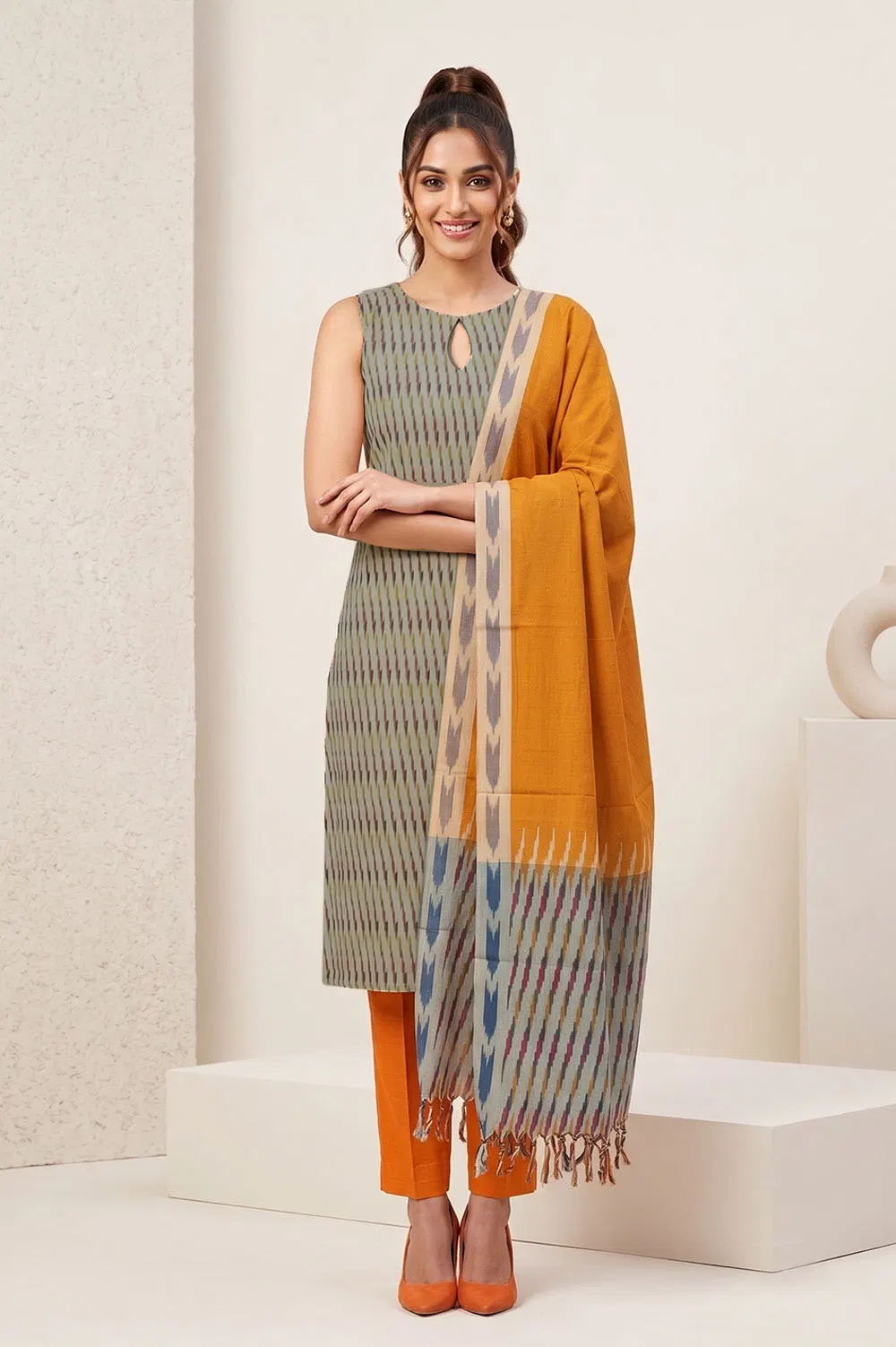 Pochampally Single Ikat Salwar Suit with Double Ikat Dupatta