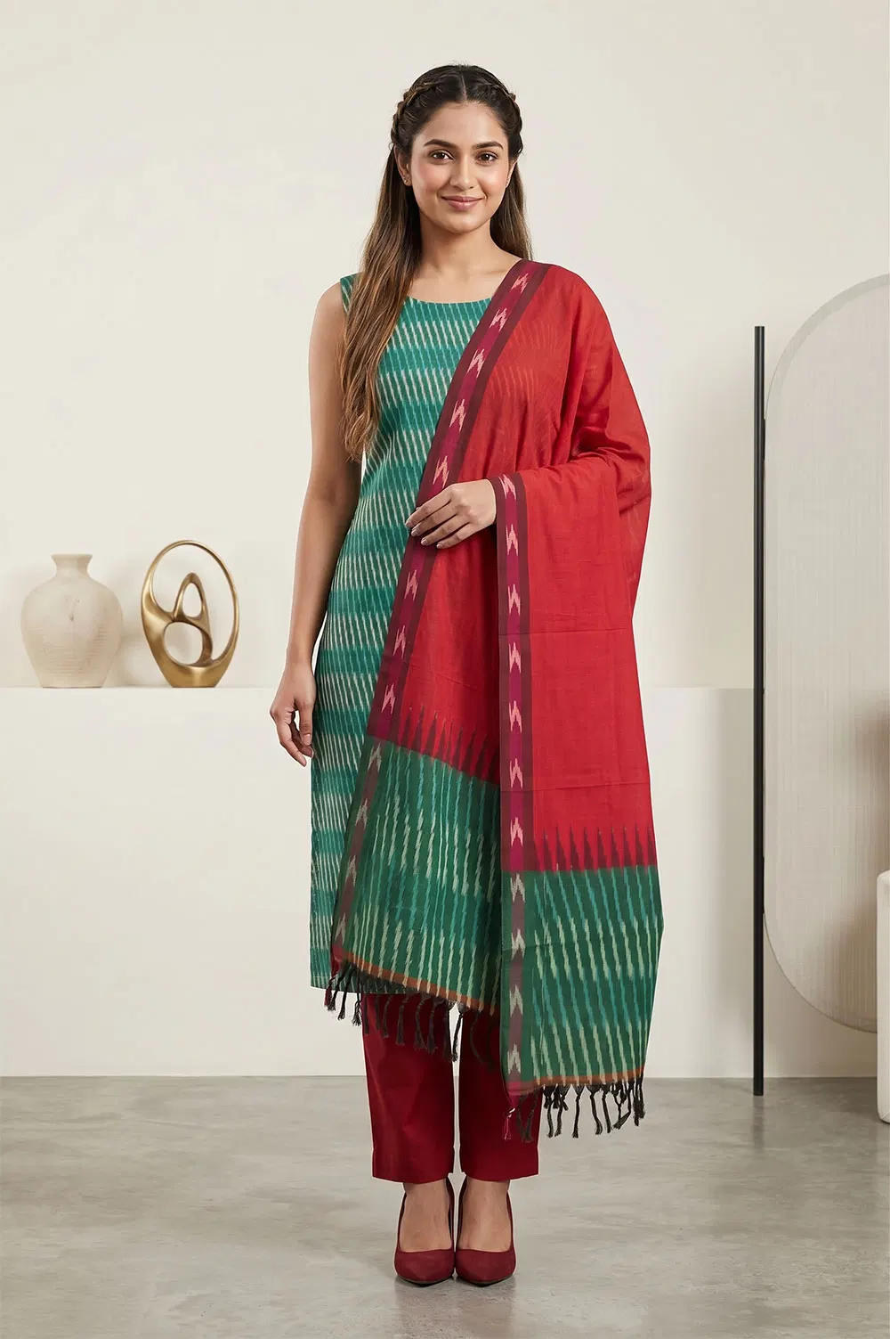 Pochampally Single Ikat Salwar Suit with Double Ikat Dupatta