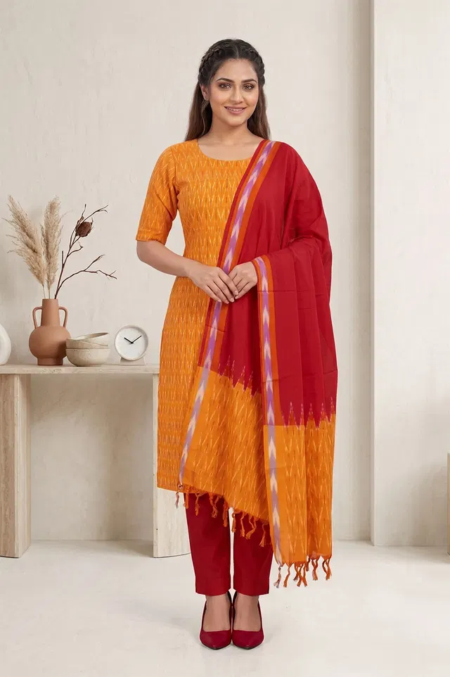 Pochampally Single Ikat Salwar Suit with Double Ikat Dupatta