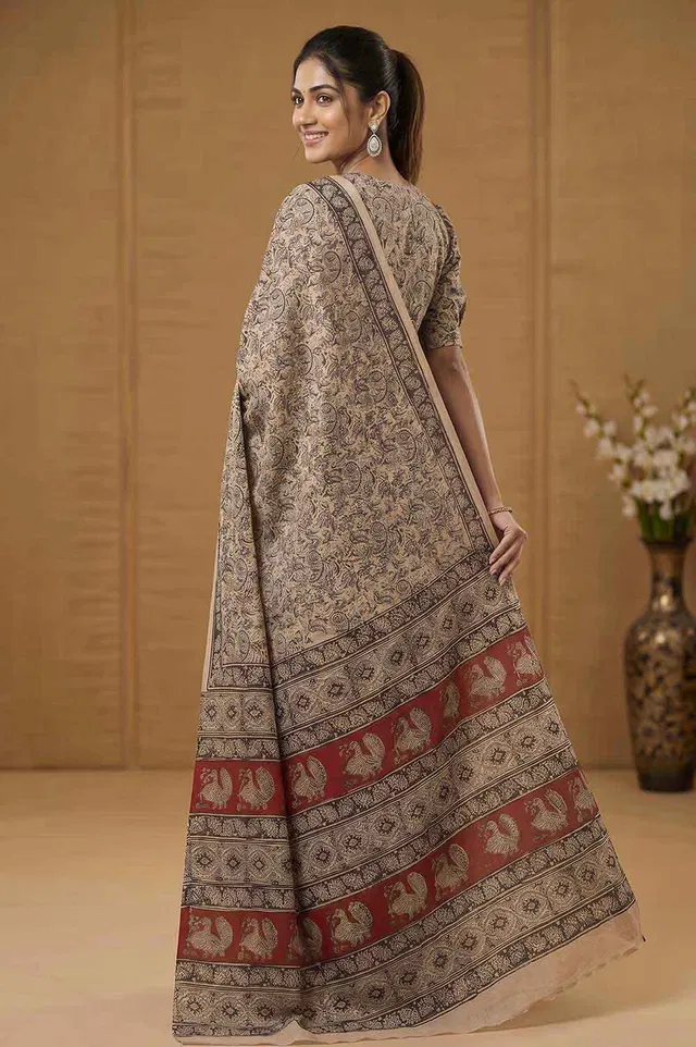 Hand Block Printed Machilipatnam Kalamkari Saree (Extremely Soft Cotton)