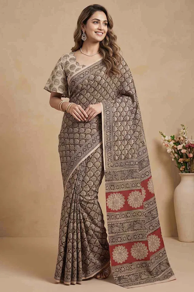 Hand Block Printed Machilipatnam Kalamkari Saree (Extremely Soft Cotton)