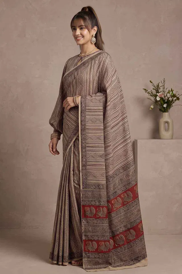 Hand Block Printed Machilipatnam Kalamkari Saree (Extremely Soft Cotton)