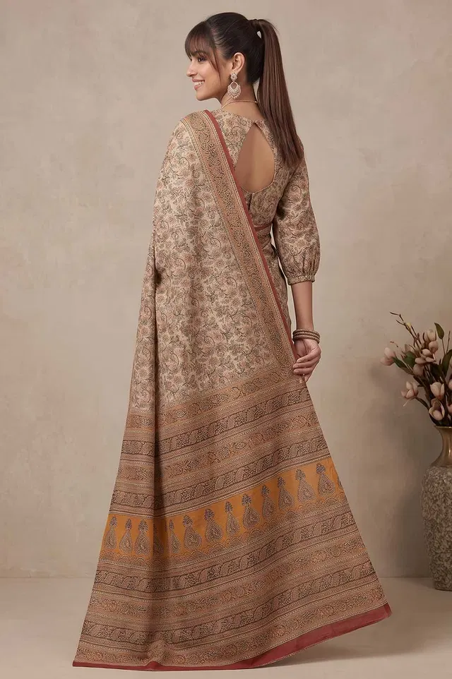 Hand Block Printed Machilipatnam Kalamkari Saree (Extremely Soft Cotton)
