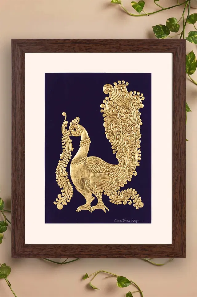 Golden Peacock Mysore Painting (22KT Gold Leaf) 8x10 Inches