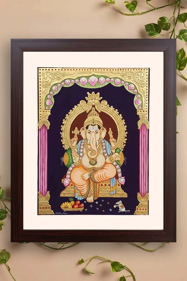 Ganesha Mysore Paintings - 22KT Gold Leaf (16*19) Inches