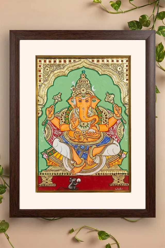 Ganesha Mysore Painting - 22KT Gold Leaf (9*12) Inches