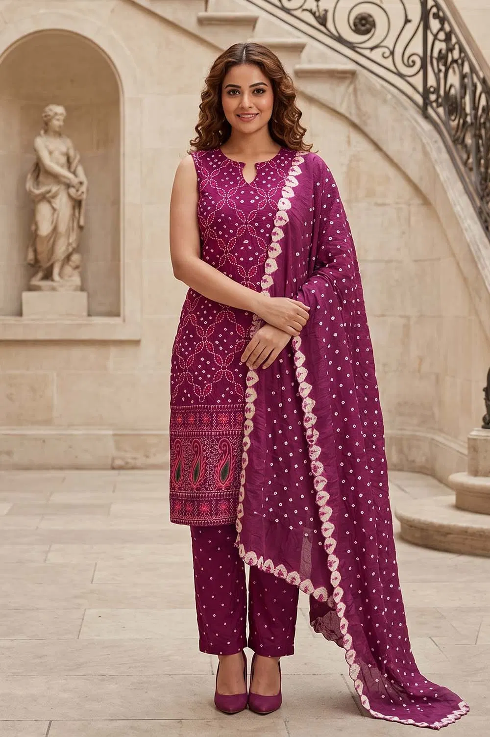 Jamnagari Bandhani Salwar Suit Dress Material (Unstitched)