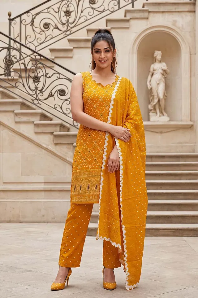 Jamnagari Bandhani Salwar Suit Dress Material