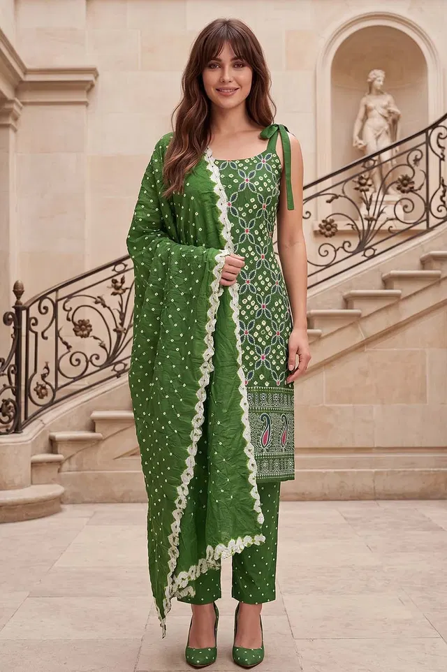 Jamnagari Bandhani Salwar Suit Dress Material (Unstitched)