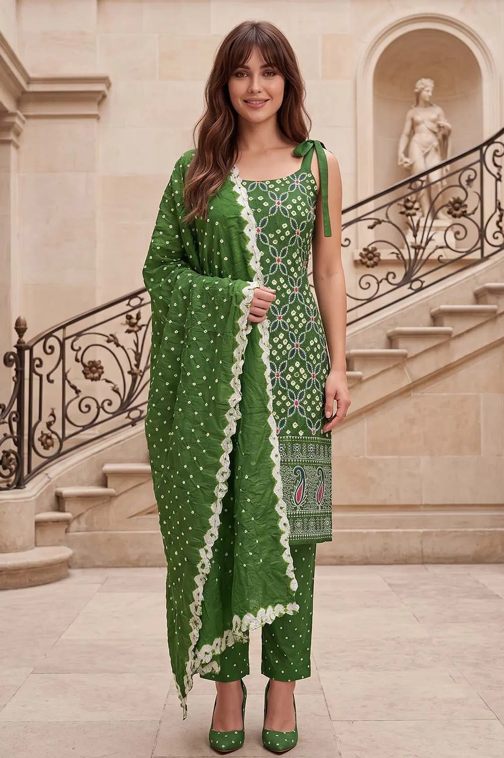 Jamnagari Bandhani Salwar Suit Dress Material (Unstitched)