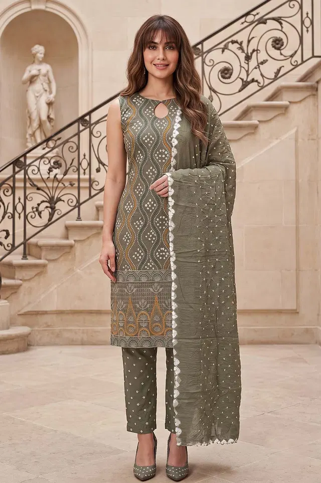 Jamnagari Bandhani Salwar Suit Dress Material (Unstitched)