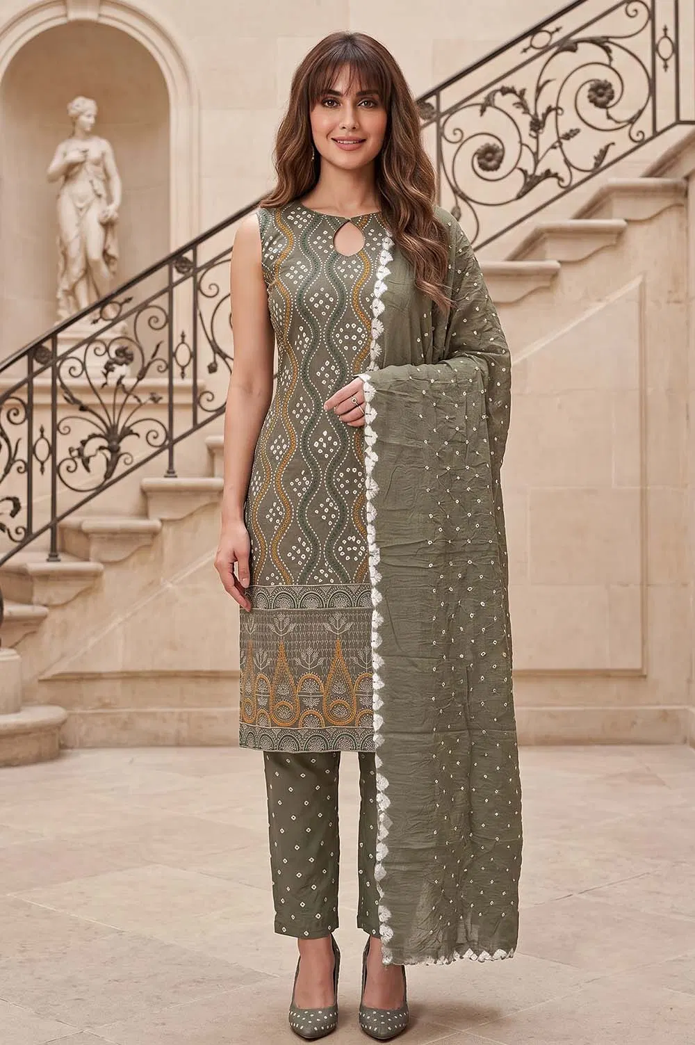 Jamnagari Bandhani Salwar Suit Dress Material (Unstitched)