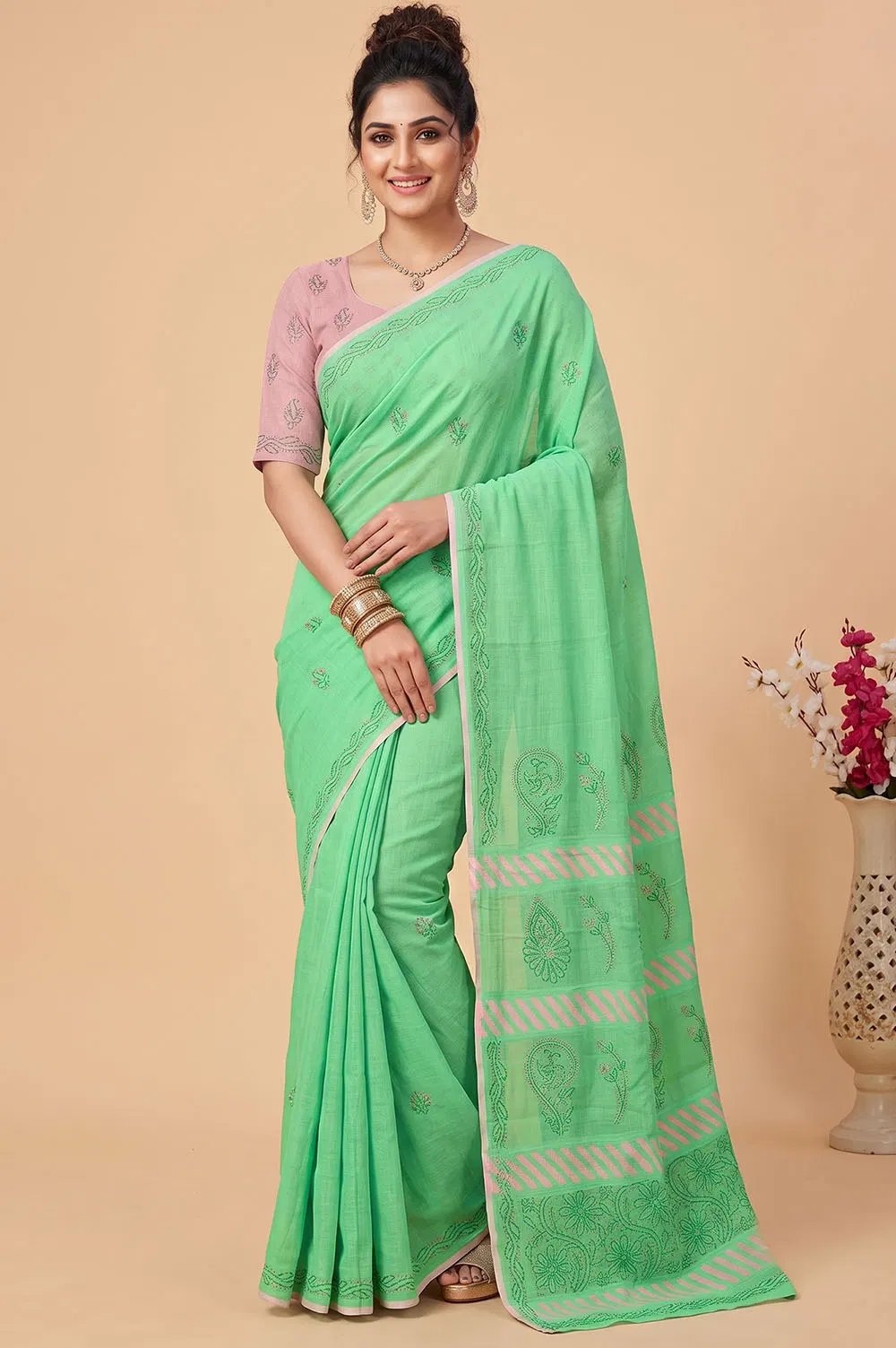 Lucknow Chikankari Hand Embroidered Cotton Saree