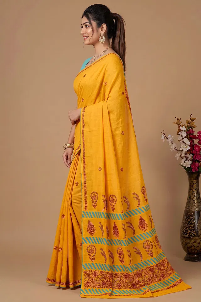 Lucknow Chikankari Hand Embroidered Cotton Saree