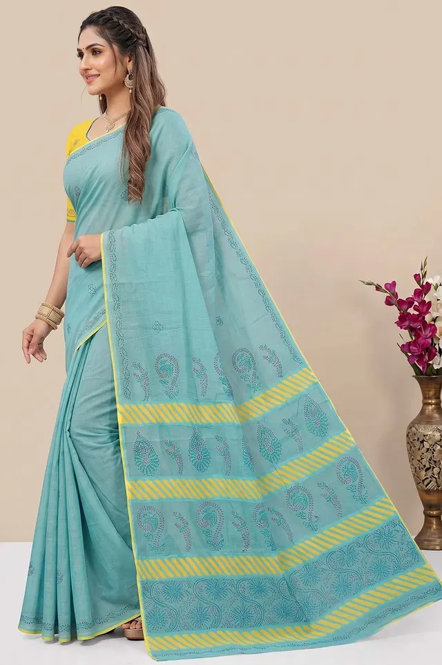 Lucknow Chikankari Hand Embroidered Cotton Saree