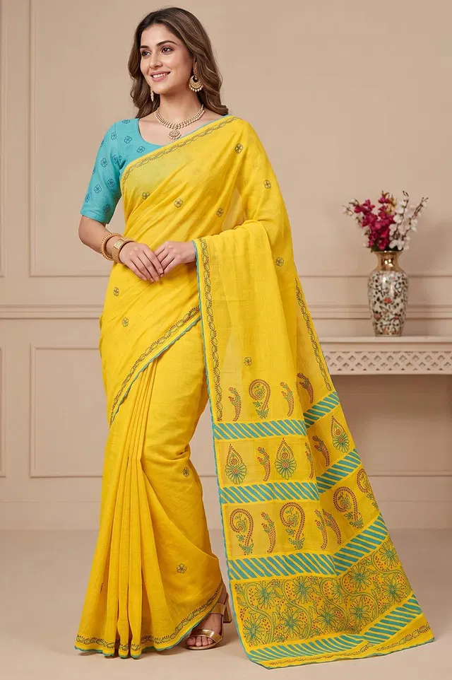 Lucknow Chikankari Hand Embroidered Cotton Saree