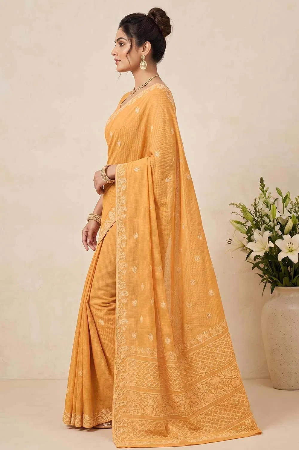 Lucknow Chikankari Hand Embroidered Cotton Saree