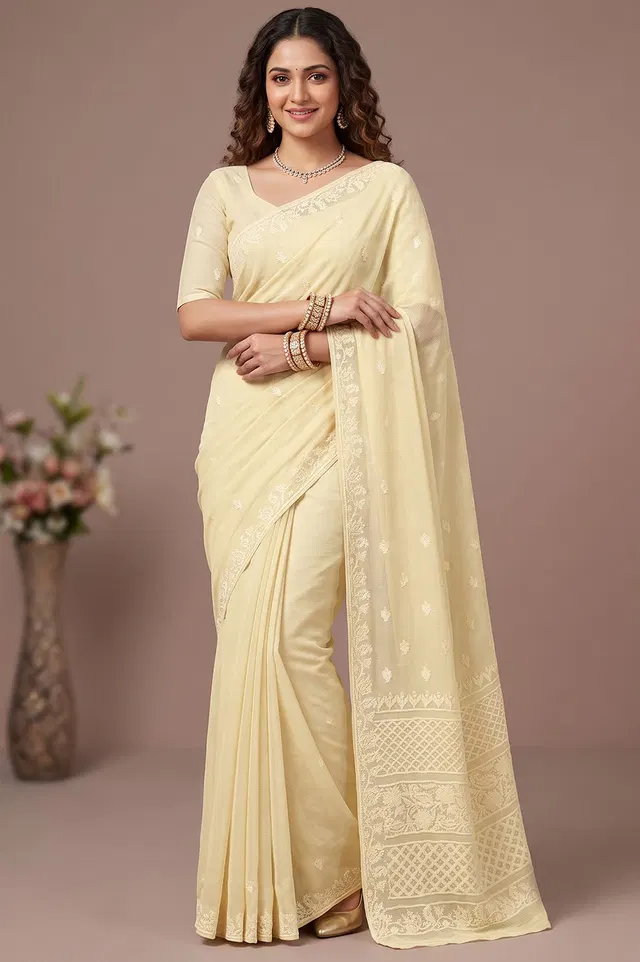 Lucknow Chikankari Hand Embroidered Cotton Saree