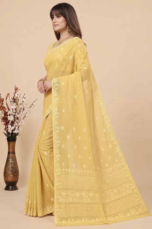 Lucknow Chikankari Hand Embroidered Cotton Saree