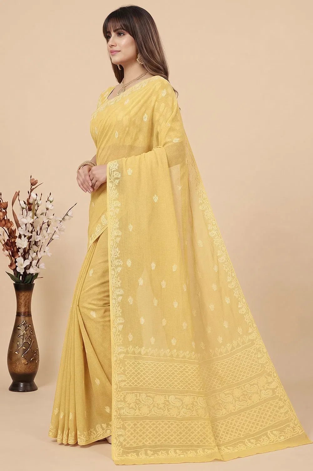 Lucknow Chikankari Hand Embroidered Cotton Saree