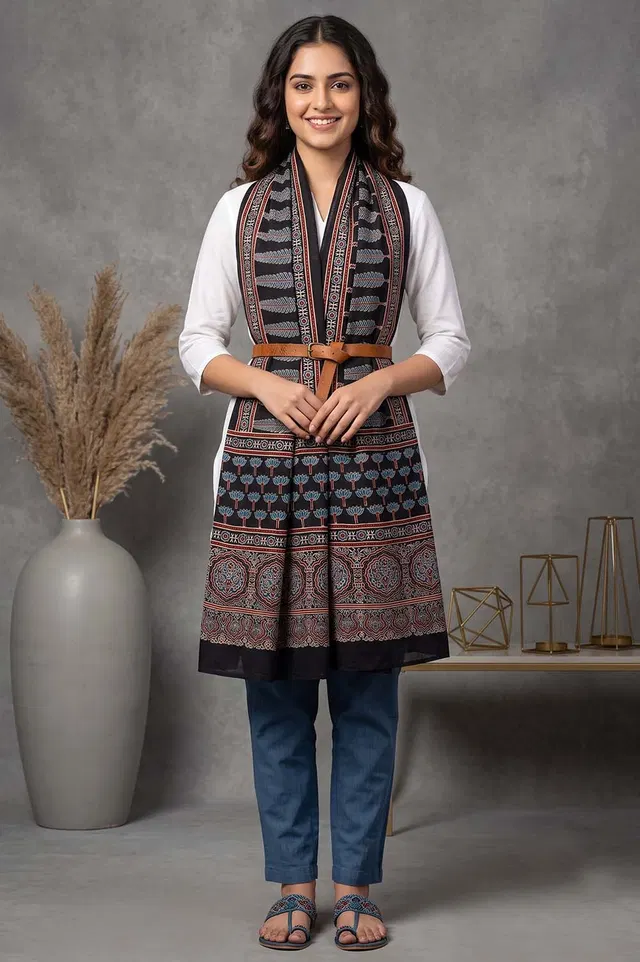 Kutch Ajrakh Hand Block Print Modal Silk Crepe Stole