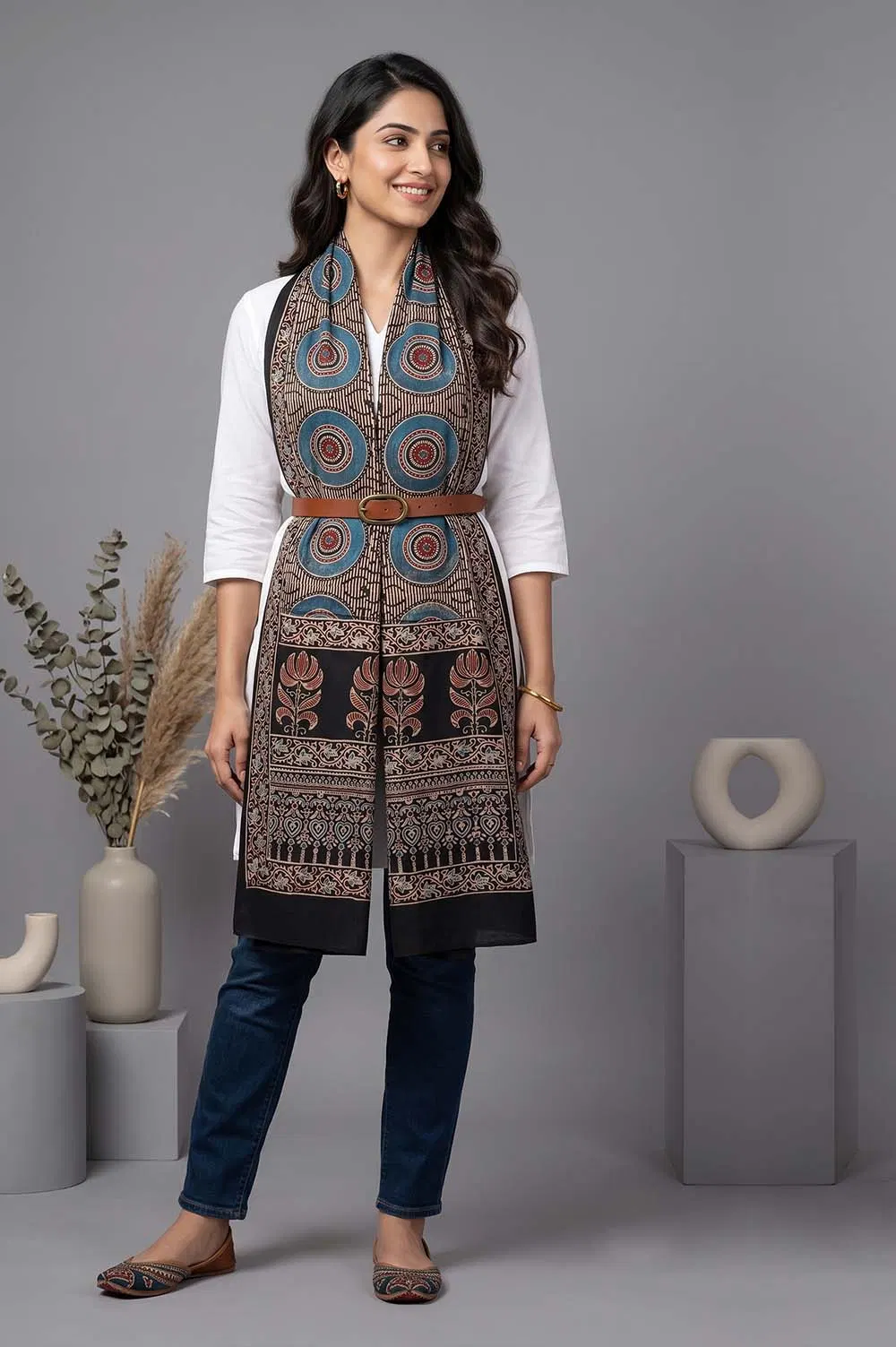 Kutch Ajrakh Hand Block Print Modal Silk Crepe Stole