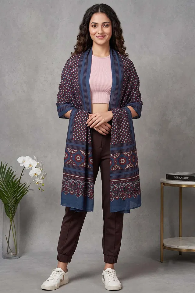 Kutch Ajrakh Hand Block Print Modal Silk Crepe Stole