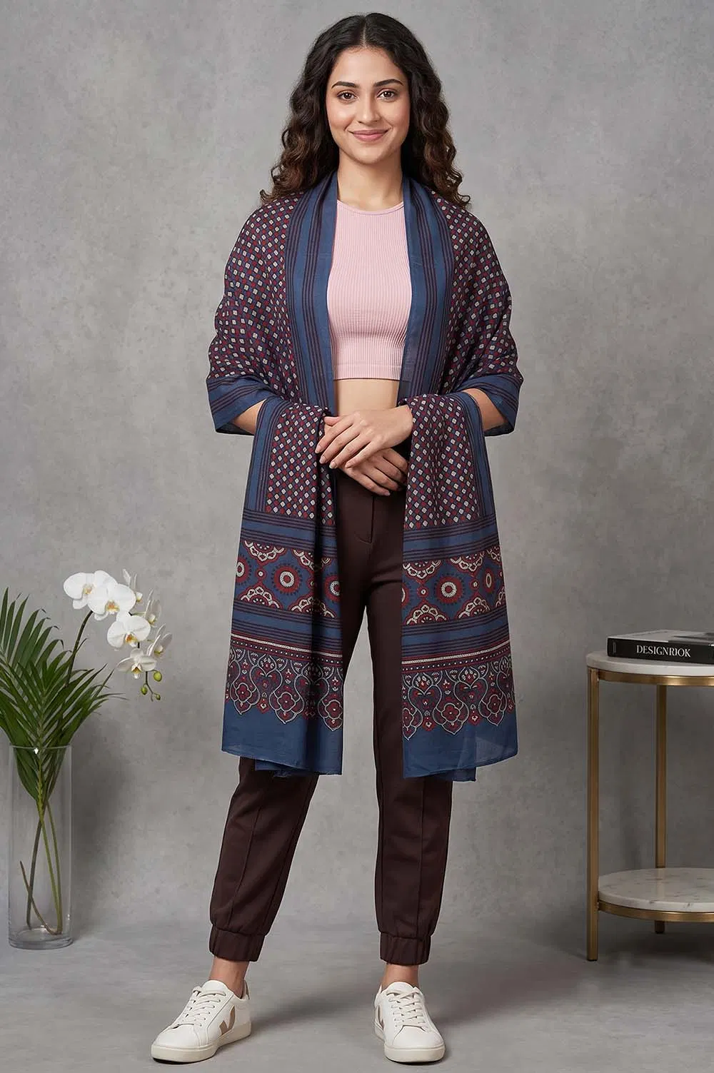 Kutch Ajrakh Hand Block Print Modal Silk Crepe Stole