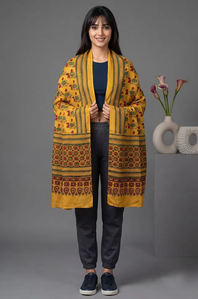 Kutch Ajrakh Hand Block Print Modal Silk Crepe Stole