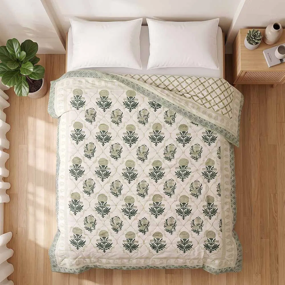 Bagru Hand Block Printed Comforter (9 x 7.5Ft)