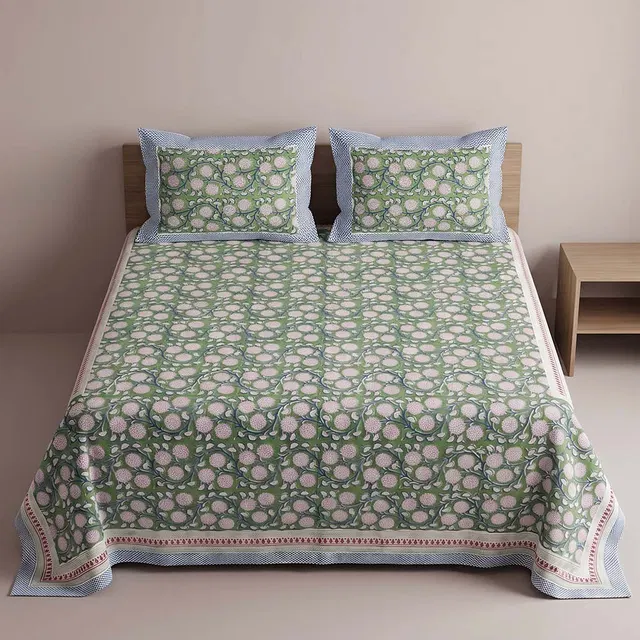 Bagru Hand Block Printed Premium Bedsheet Set (8.8x8.8)ft