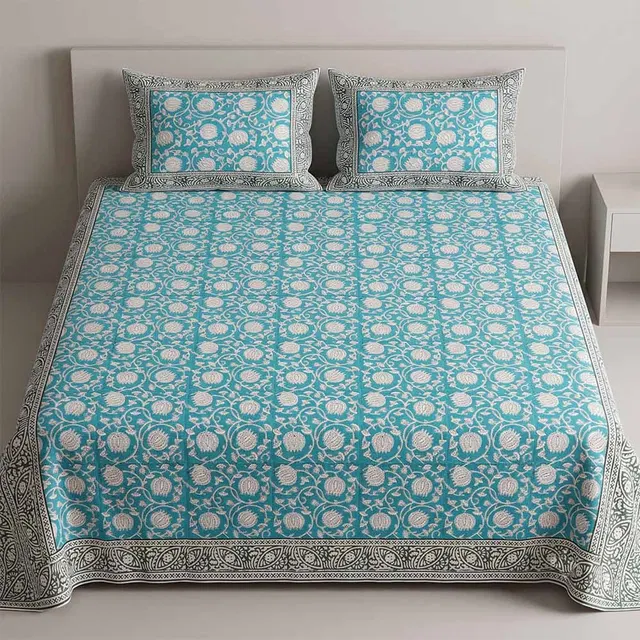 Bagru Hand Block Printed Premium Bedsheet Set (8.8x8.8)ft