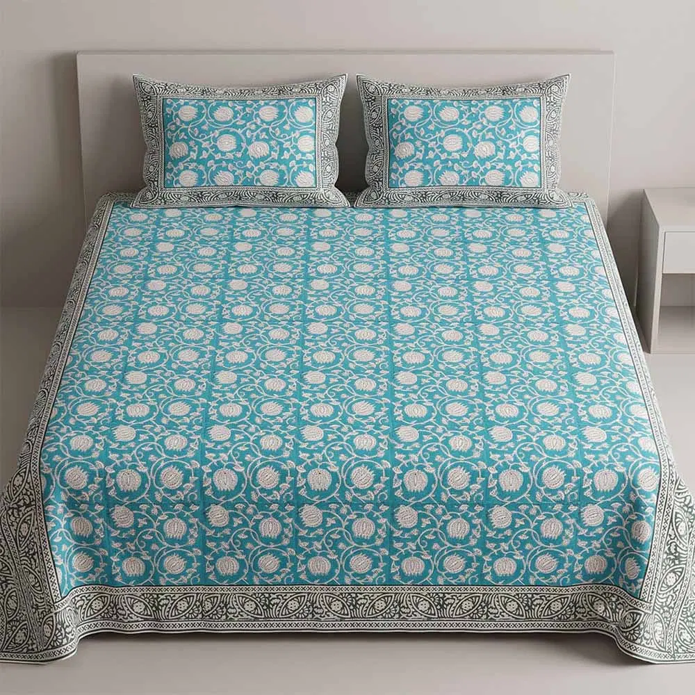 Bagru Hand Block Printed Premium Bedsheet Set (8.8x8.8)ft