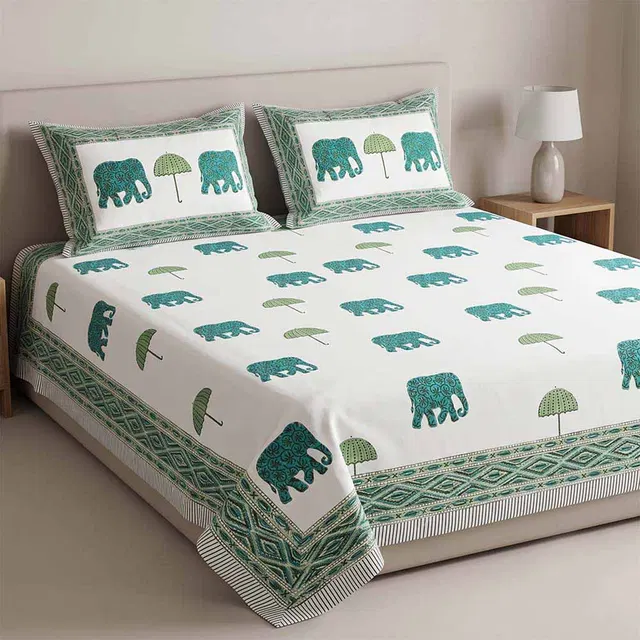 Bagru Hand Block Printed Premium Bedsheet Set (8.8×8.8)ft