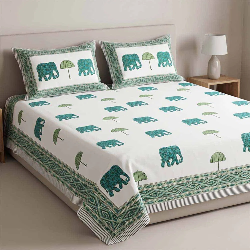 Bagru Hand Block Printed Premium Bedsheet Set (8.8×8.8)ft