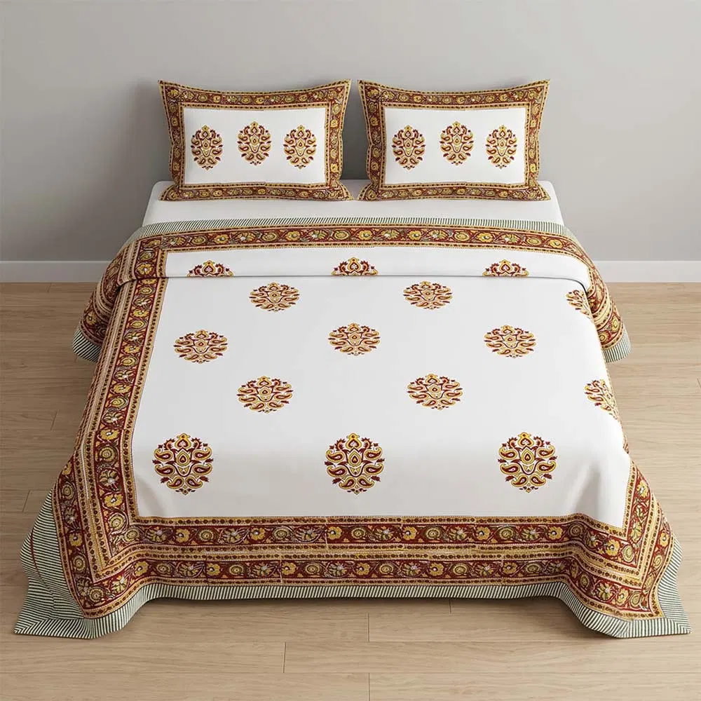 Bagru Hand Block Printed Premium Bedsheet Set (8.8x8.8)ft