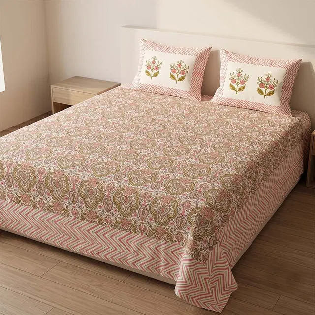 Bagru Hand Block Printed Premium Bedsheet Set (8.8x8.8)ft