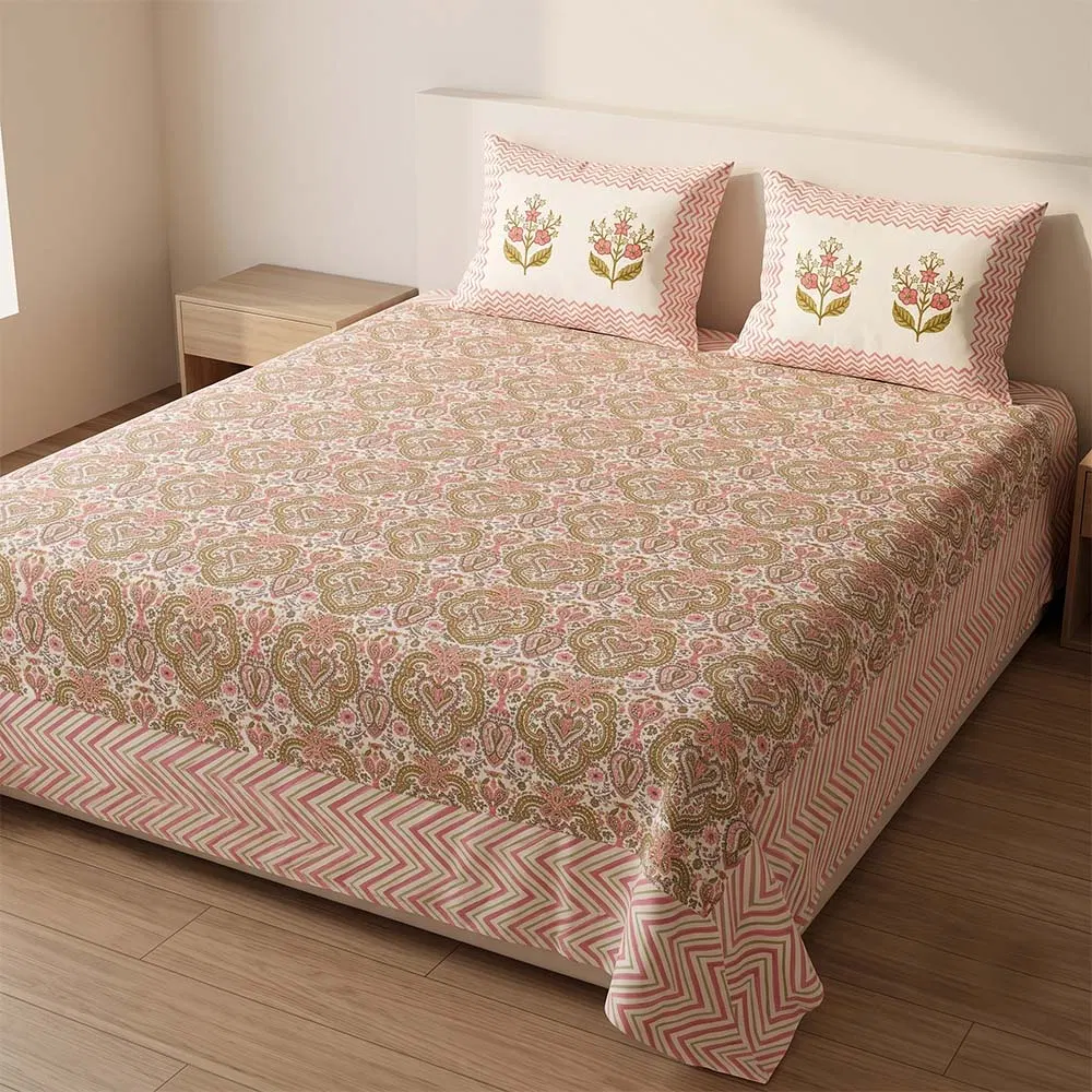 Bagru Hand Block Printed Premium Bedsheet Set (8.8x8.8)ft